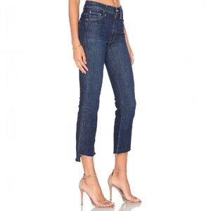 MOTHER Insider Crop Step Fray Jeans in Clean Sweep Wash Medium Blue / Whiskered